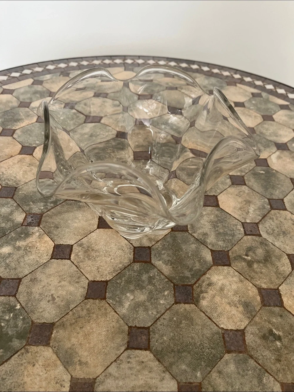 Clear Glass Decorative Bowl - Wavy Rim Centerpiece